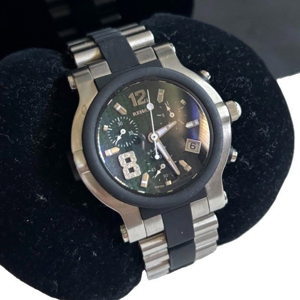 Renato Beauty Chronograph Swiss Watch Sport Stainless Steel Rubber Black Diamond